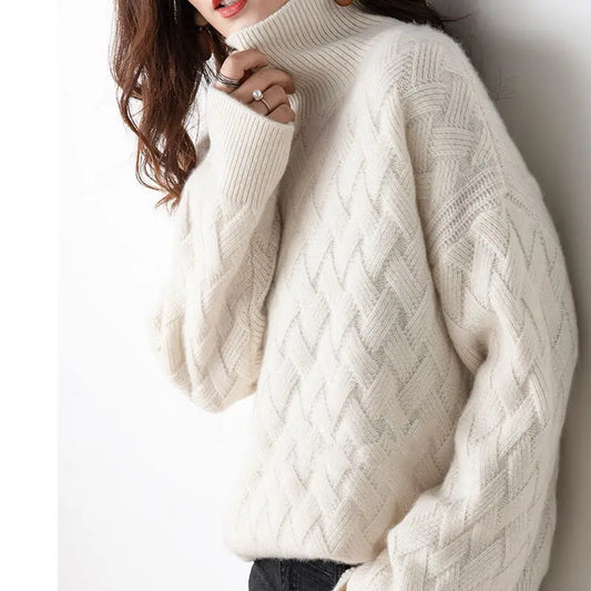 Maglione Dolcevita a Coste con Collo Avvolgente