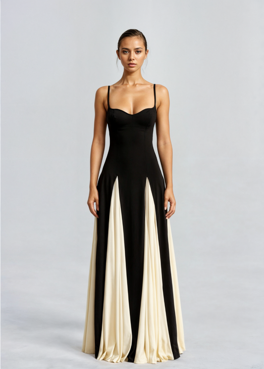 Abito Maxi Rigato Scollo Halter Senza Maniche