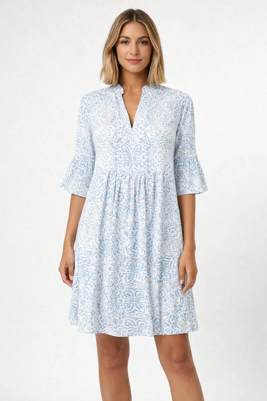 Abito Mini Stampa Boho Maniche Corte