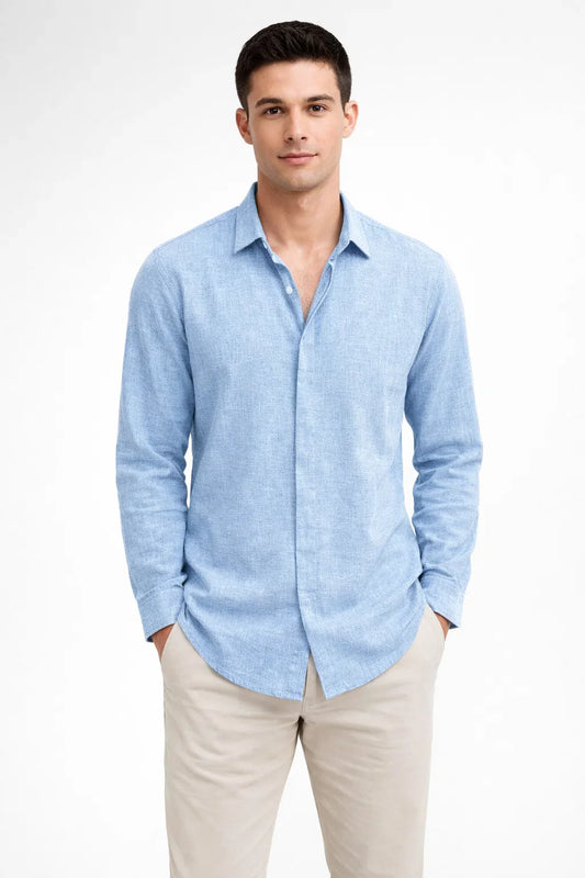 Camicia in Lino e Cotone a Manica Lunga Uomo