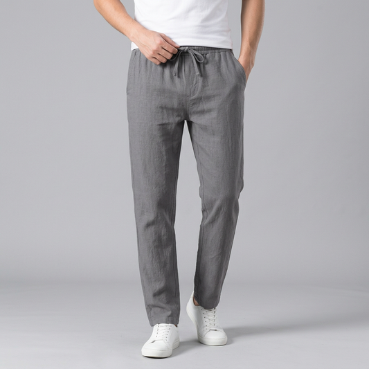 Pantaloni in Lino con Elastico e Coulisse Uomo