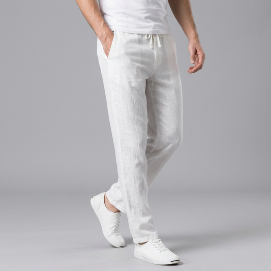 Pantaloni in Lino con Elastico e Coulisse Uomo
