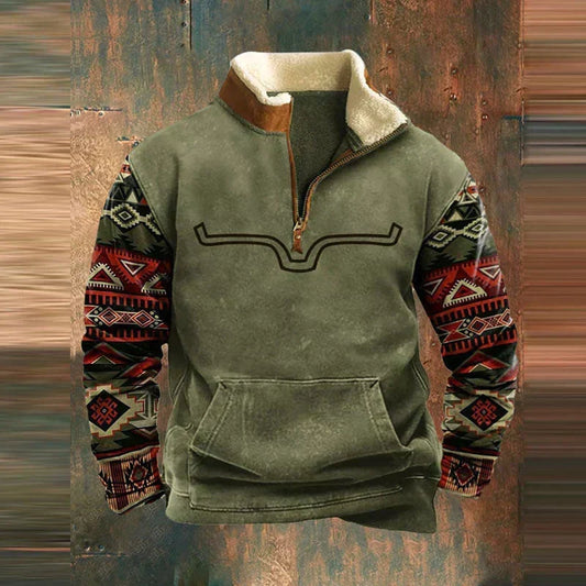 Felpa In Pile Con Stampa Western E Zip Corta