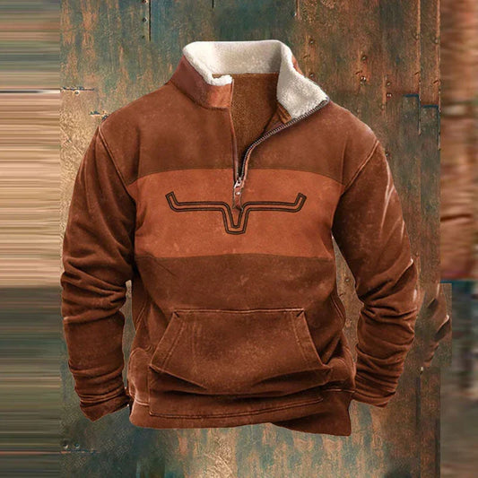 Felpa In Pile Con Stampa Western E Zip Corta
