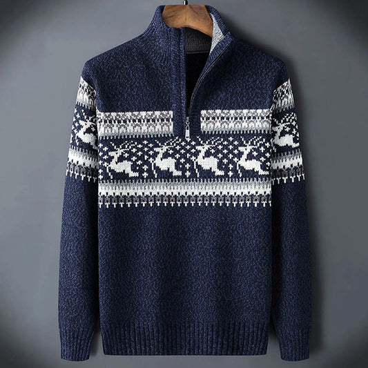 Maglione Jacquard Norvegese Con Mezza Zip