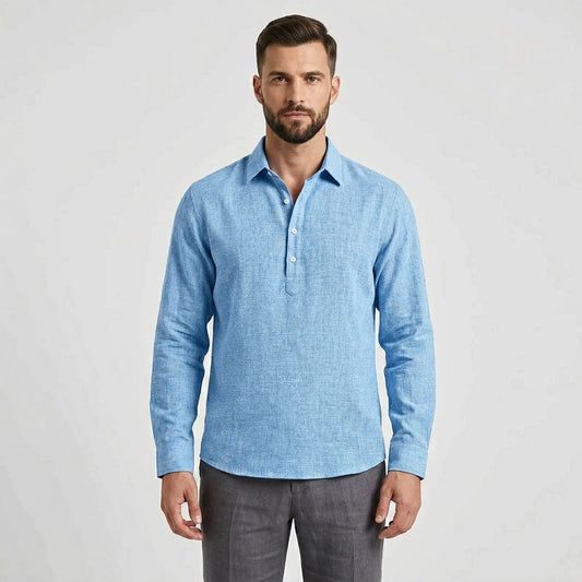 Camicia Relaxed Fit in Lino con Collo a Revere