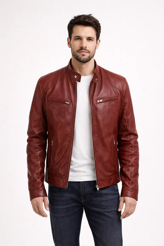 Giacca Biker in Pelle Classica con Cerniera