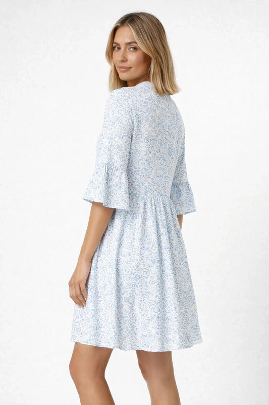 Abito Mini Stampa Boho Maniche Corte